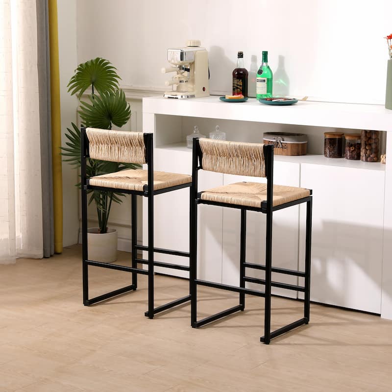 Bar Stools Set of 2 Paper Rope Weave Dining Chairs