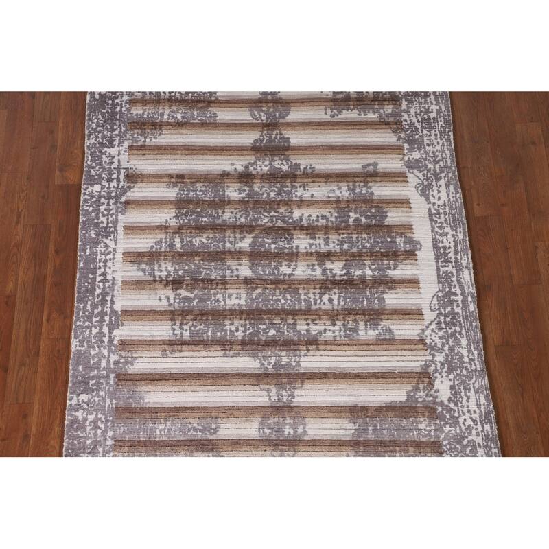 Striped Modern Abstract Rug Hand-Knotted Wool Carpet - 3'11"x 5'11"