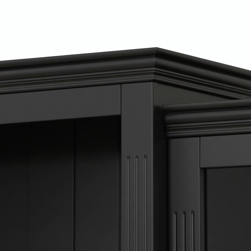 78.75" Farmhouse 4-Tier Display Bookcase with Dimmable LED Light, Glass Shelves & Storage Doors