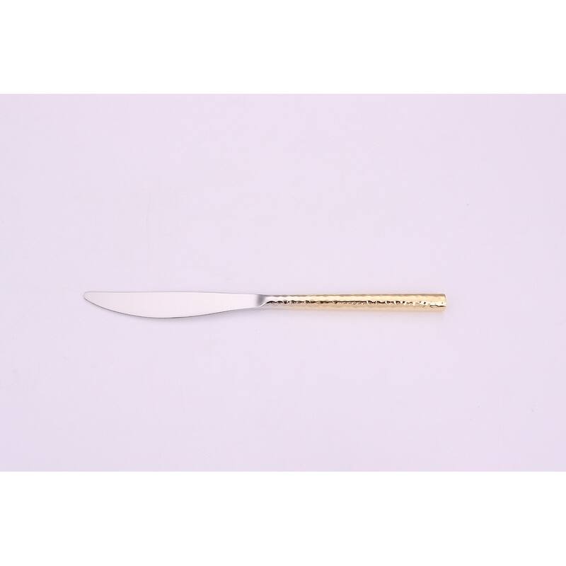 20 Pc Flatware Set Silver With Graduated Gold Pebbled Handles - Service For 4