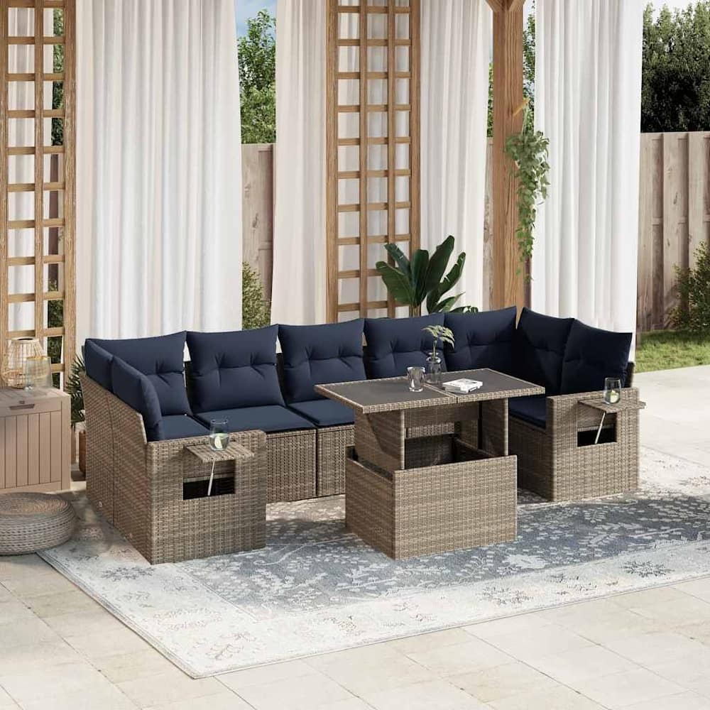 vidaXL Patio Sofa Set with Cushions Table and Couches 8 Piece Poly Rattan - 24.4 x 24.4 x 27.2