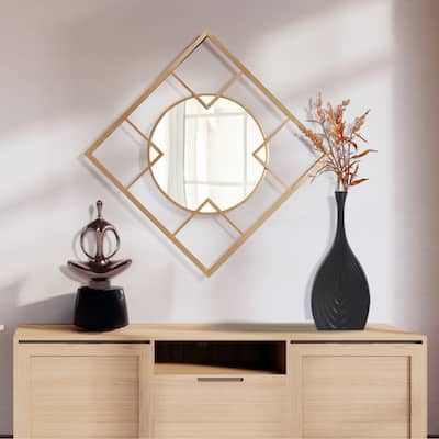 Allan Andrews Metal Framed Circular & Square Gold Wall Mirror - 20"H x 20"W