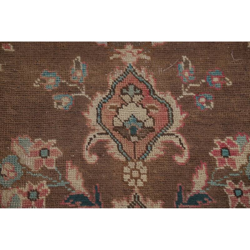 Hand Knotted Oriental 100% Wool Carpet Traditional Floral Brown Tabriz Area Rug - 9' 4'' X 5' 11''