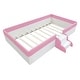 preview thumbnail 35 of 48, Upholstered Floor Bed Fence Bed Slat Platform Bed with Fence and Second Level Ladder, Anti-collision Frame for Kids Toddler