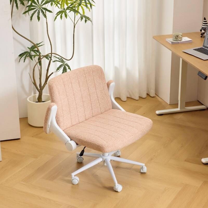 Chenille Swivel Chair With Adjustable Flip-Up Arms For Cross-Legged