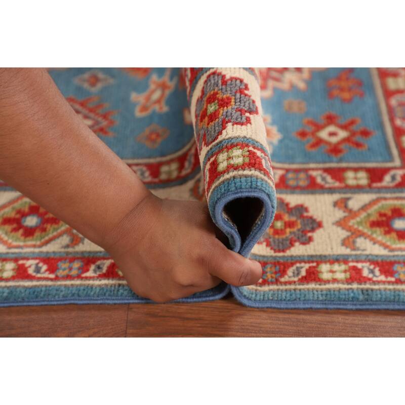 Light Blue Kazak Accent Rug Handmade Wool Carpet - 2'9" x 4'1"
