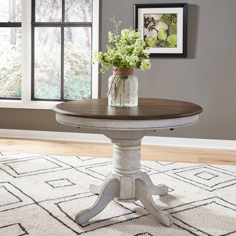 Carolina Crossing Antique Honey White Pedestal Table Set
