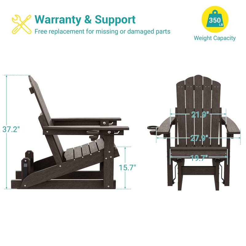 Glider Adirondack Chair 3-Position Adjustable, HDPE Wood-Like Texture