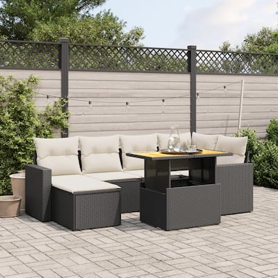 vidaXL Patio Sofa Set with Cushions Outdoor Furniture 7 Piece Poly Rattan - 21.7 x 39.4 x 28.7 in