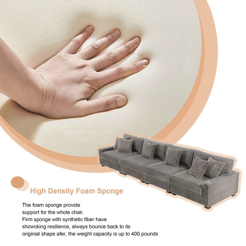 Modular Cotton Flannel Plush Sectional Sofa with Ottomans