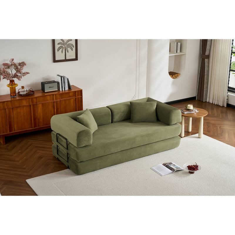 Convertible Sleeper Sofa Bed with Pillow, Modern Corduroy Folding Mattress Couch, Floor Sofa Lounge for Compact Spaces