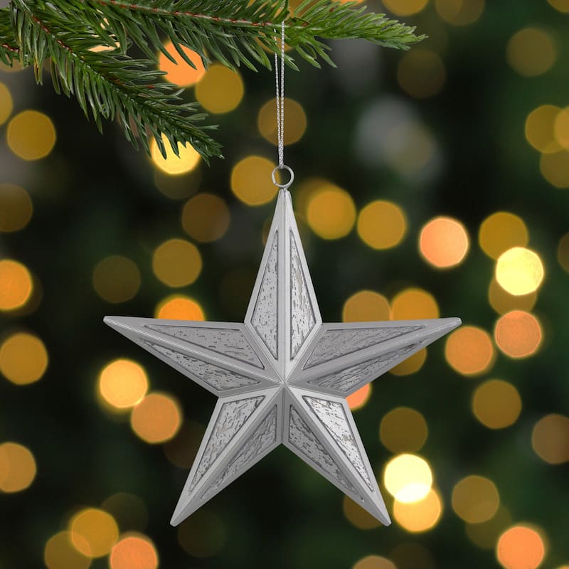 Speckled Style Hanging Star Christmas Ornament - 5.5" - Silver