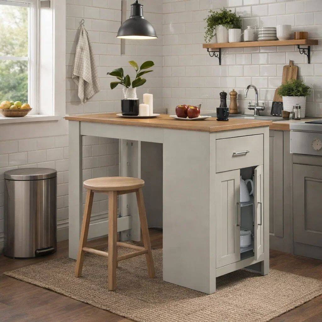 3 Piece Counter Height Dining Table Kitchen Island With Storage, Gray