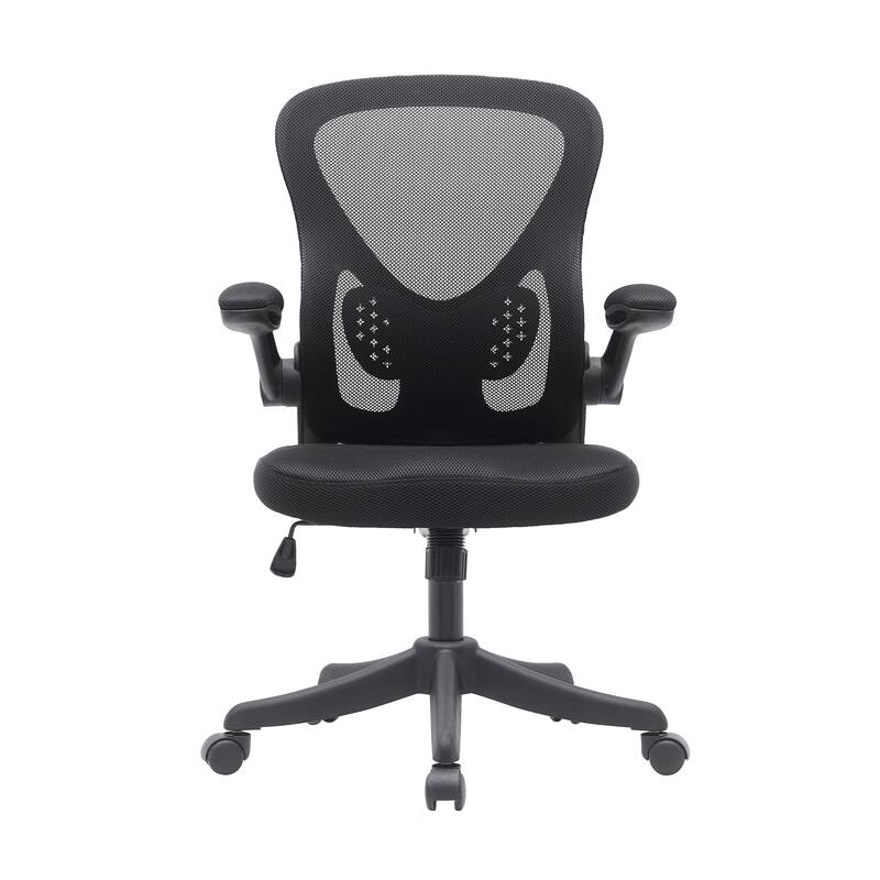 Techni Mobili Black Mesh Office Chair with Lumbar Support and Flip-Up Arms