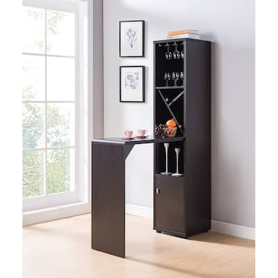 Bar Cabinet with Wine Bottle Compartment and Open Shelving, Espresso