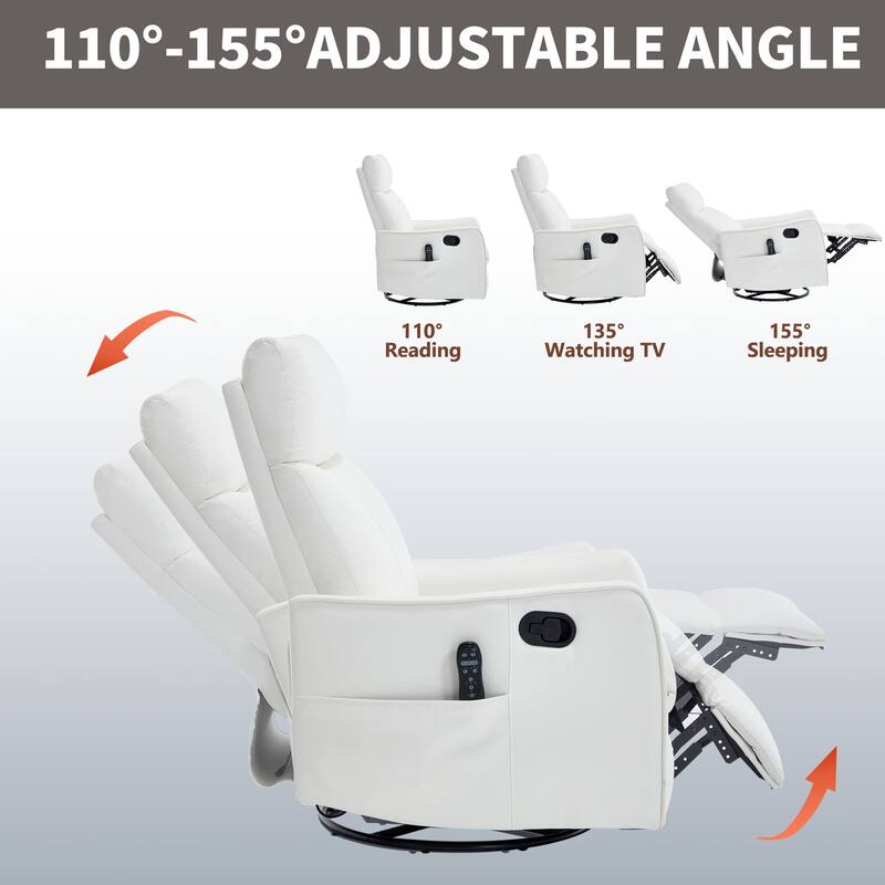 Manual Recliner Chair with Heat & Massage, Ergonomic Single Sofa Chair, Swivel Glider Rocker Chair with Side Pocket