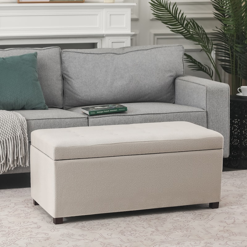 Adeco Rectangle Storage Ottoman Bench for Living Room Bedroom - Beige-polyester