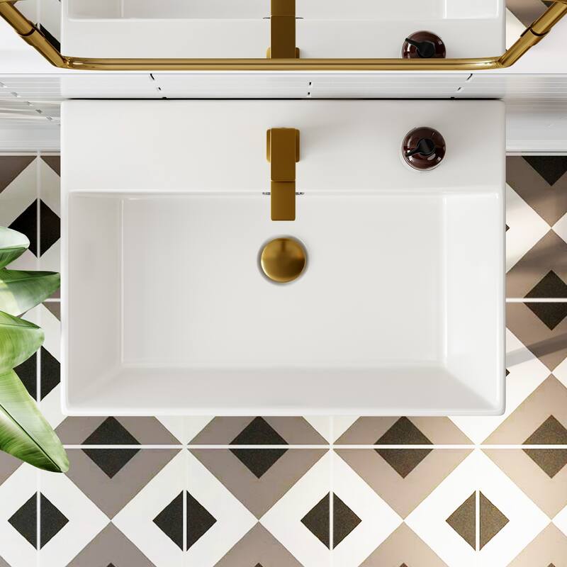 HOROW 24 in. Ceramic White Rectangular Bathroom Console Sink with Golden Legs and Overflow