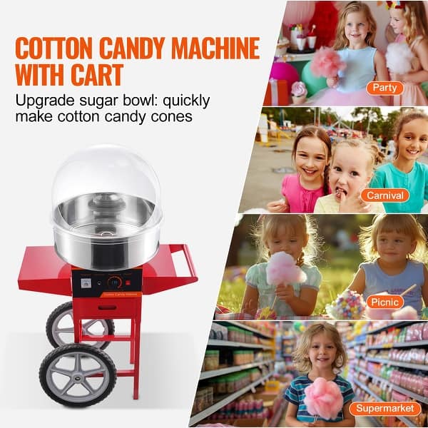 Electric Cotton Candy Machine - Commercial 1200W With 20" Stainless Steel Bowl, Digital Display, Pink