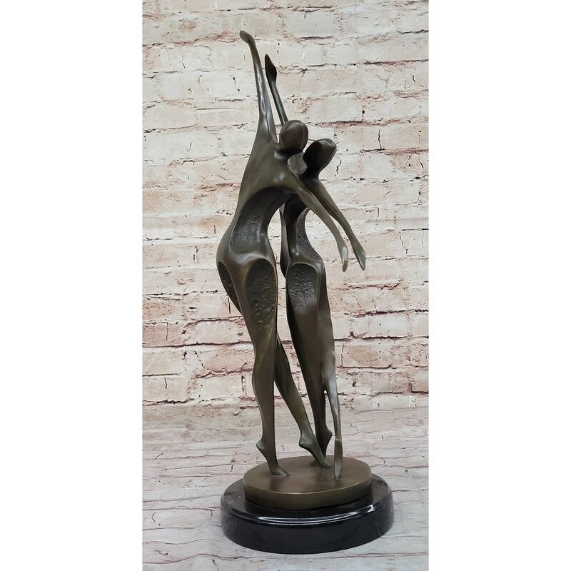 Dancing Couple Romantic Bronze Modernist Sculpture Statue On Marble Base Signed