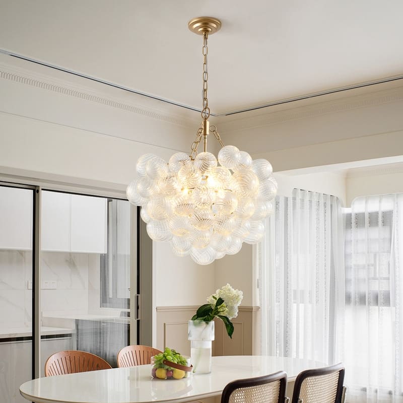 Adjustable Gold Pendant Chandelier with Threaded Clear Glass Globe Shade–Perfect for Living Rooms,Dining Rooms (No Bulbs) . - 23.6-Inch
