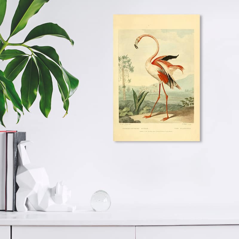 Wynwood Studio Canvas Animals Flamingo Vintage White and Cream White Traditional Wall Art Canvas Print - 12 x 12