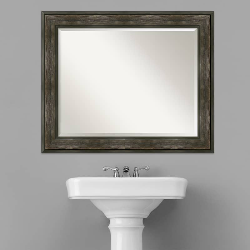 Beveled Bathroom Wall Mirror - Rail Rustic Char Frame - Rail Rustic Char