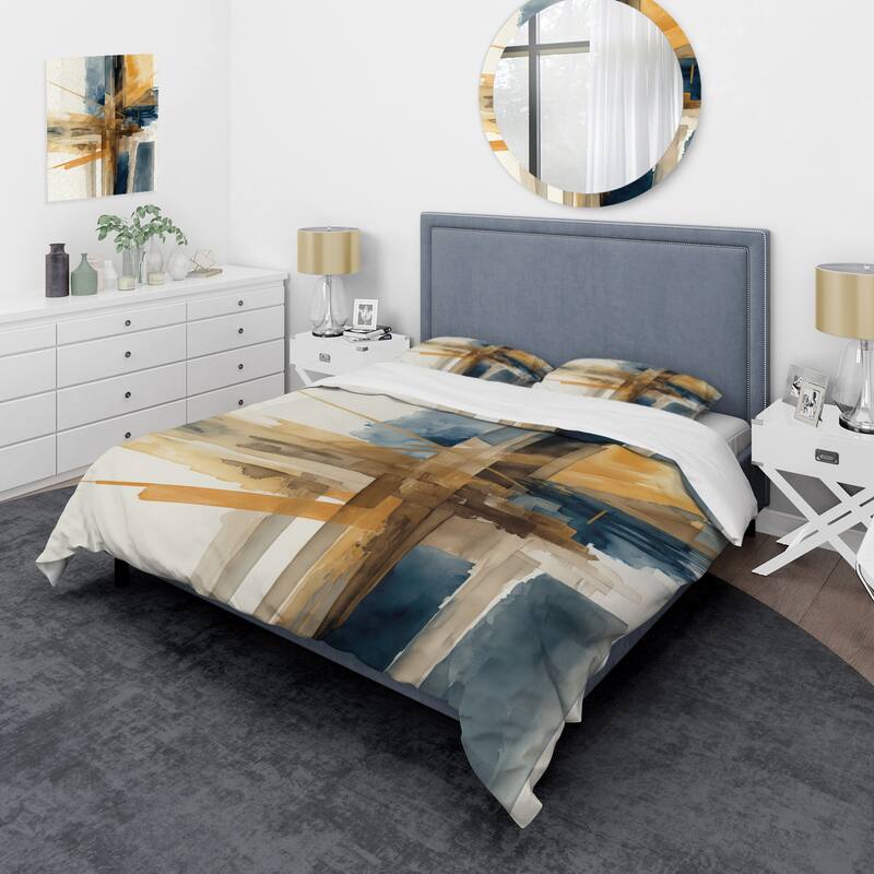Designart "Modern Watercolor Abstract I" Blue Modern - Bedding Cover Set With Shams