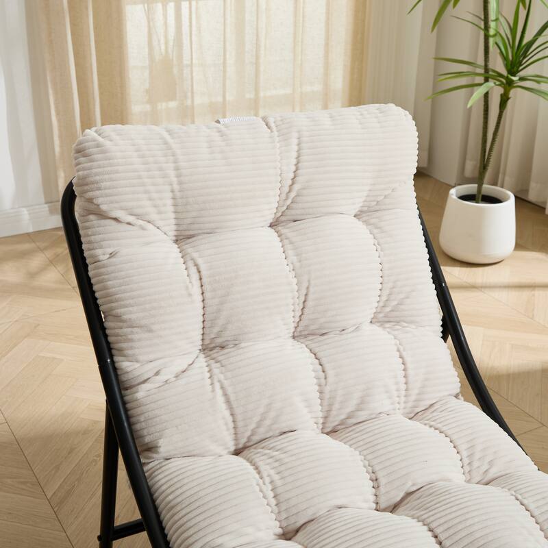 Patio Outdoor Lounge Chair with Ottoman, Comfy Sling Recliner Chair with Puffy Cushion and Foot Stool for Living Room