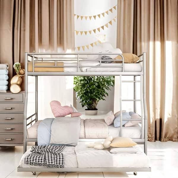 slide 2 of 38, Full Xl Over Queen Metal Bunk Bed, Save Space Or Split Into 2 Beds Silver