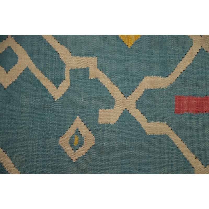Hand Woven Oriental 100% Wool Carpet Southwestern Tribal Navy Blue & Blues Kilim Area Rug - 12' 11'' X 9' 8''