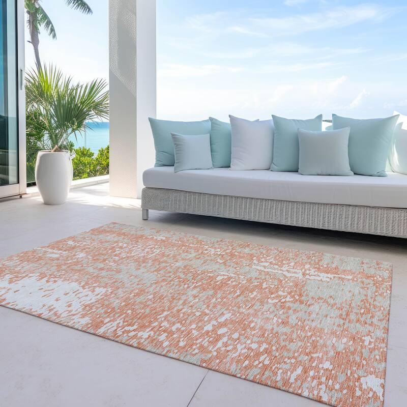 Machine Washable Indoor/ Outdoor Modern Abstract Chantille Rug - Coral - 9' x 12'