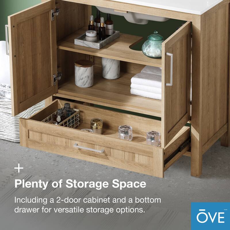 Ove Decors Kansas 18" Bathroom Vanity Top and Backslplash, White Oak