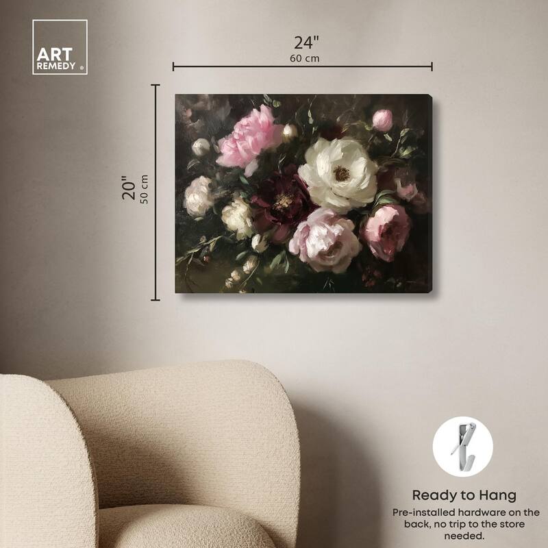 Peony Palette Nocturne Canvas by Art Remedy, Gallery Wrapped