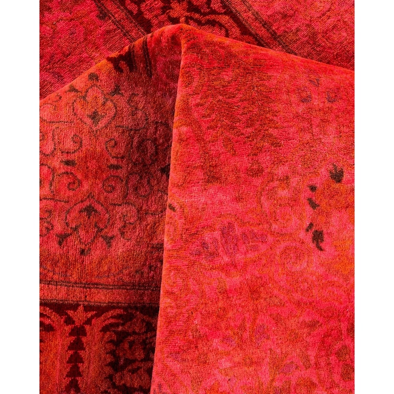 Overton Hand Knotted Wool Vintage Inspired Modern Contemporary Overdyed Pink Area Rug - 6' 2" x 9' 2"