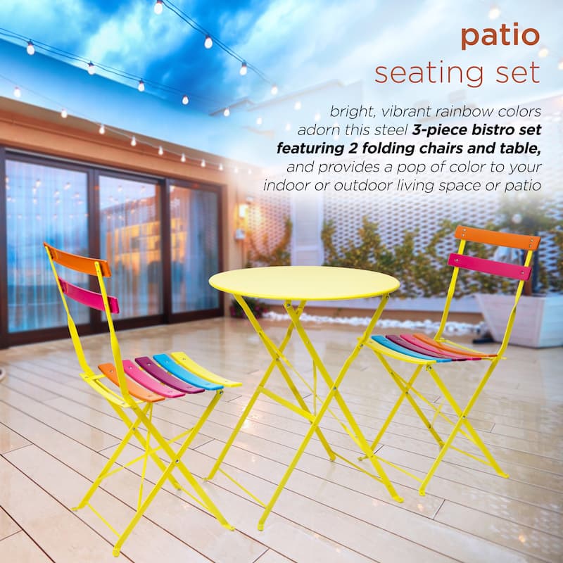 Alpine Corporation Indoor/Outdoor 3-Piece Bistro Set Folding Table and Chairs Patio Seating