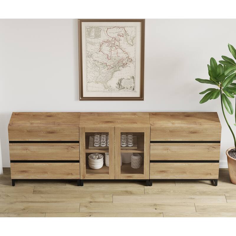 WAMPAT 3 in 1 Multifunctional Sideboard Buffet Cabinets with 6 Glass Doors, Coffee Bar Cabinet Storage Cabinet for Kitchen