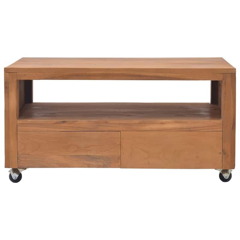 vidaXL TV Cabinet with Wheels 31.5"x19.7"x16.5" Solid Teak Wood - 31.5" x 19.7" x 16.5"