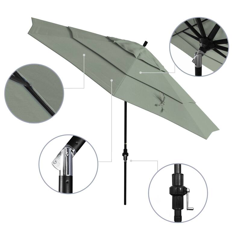 California Umbrella 11' Rd Golden State Series Patio Umbrella Black Aluminum Frame Crank Lift Collar Tilt Sunbrella