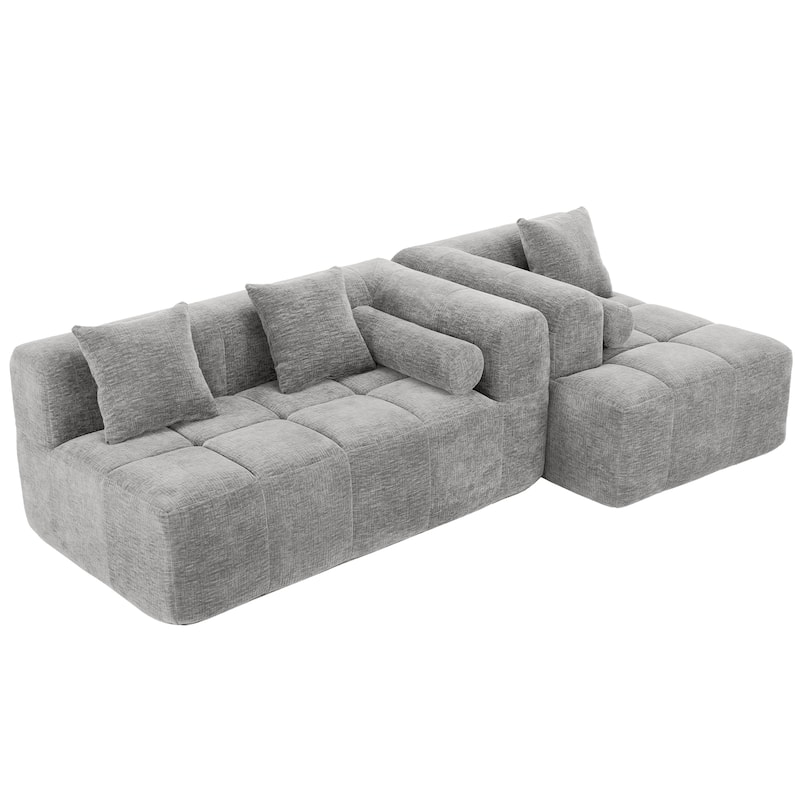 101.2" Chenille Sectional Sofa Full Compressed Sofa Modular Sofa Couch with 2 Side Pockets, Free Combined Sofa