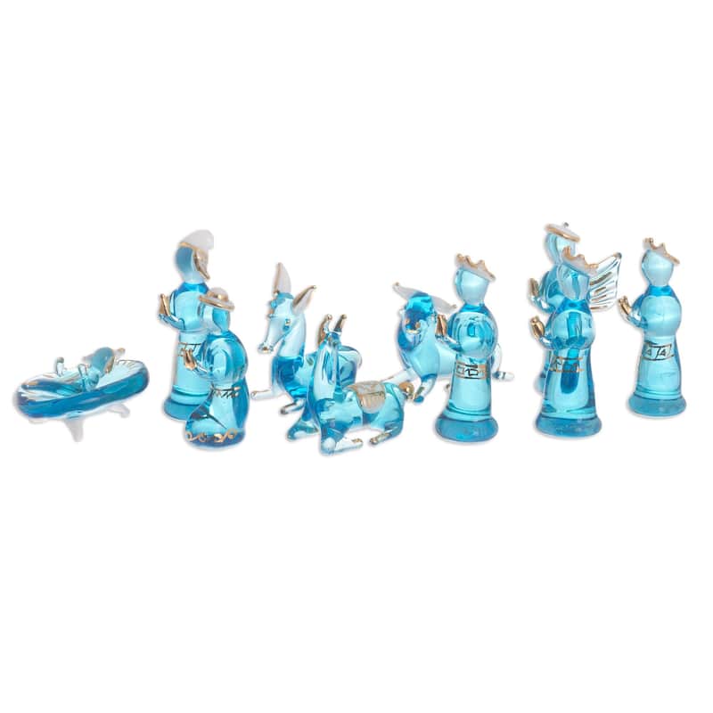 Novica Handmade Andean Festivity In Blue Glass Figurines (12 Piece)