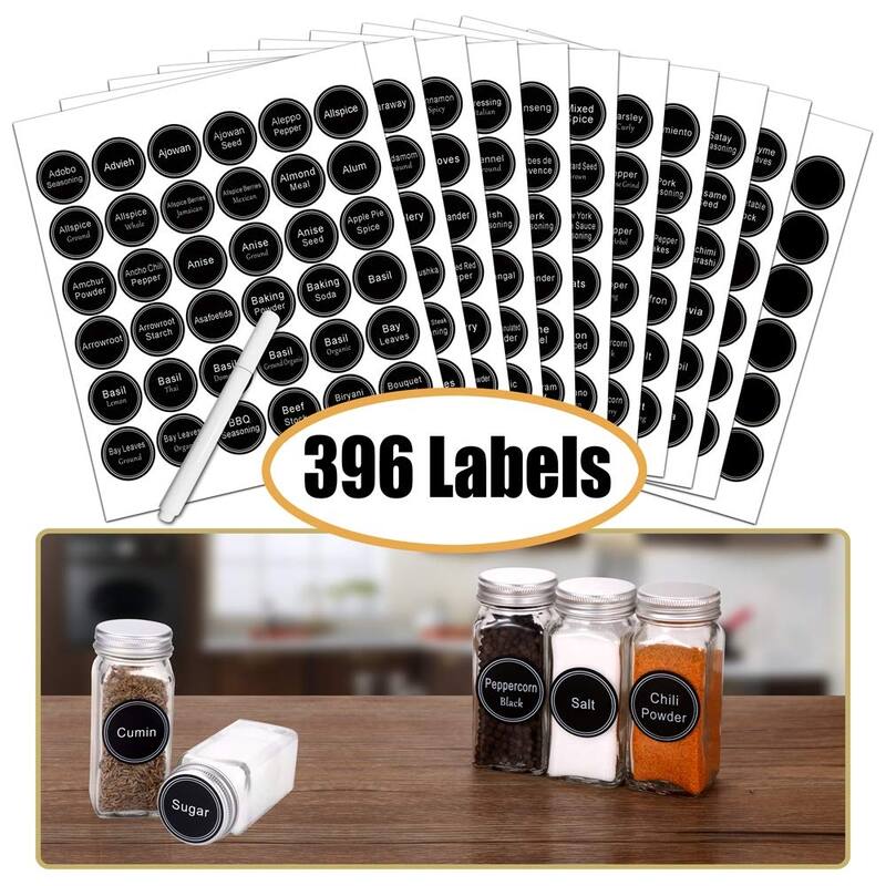 Spice Rack Organizer with 36 Empty Square Spice Jars, 396 Spice Labels with Chalk Marker and Funnel Complete Set