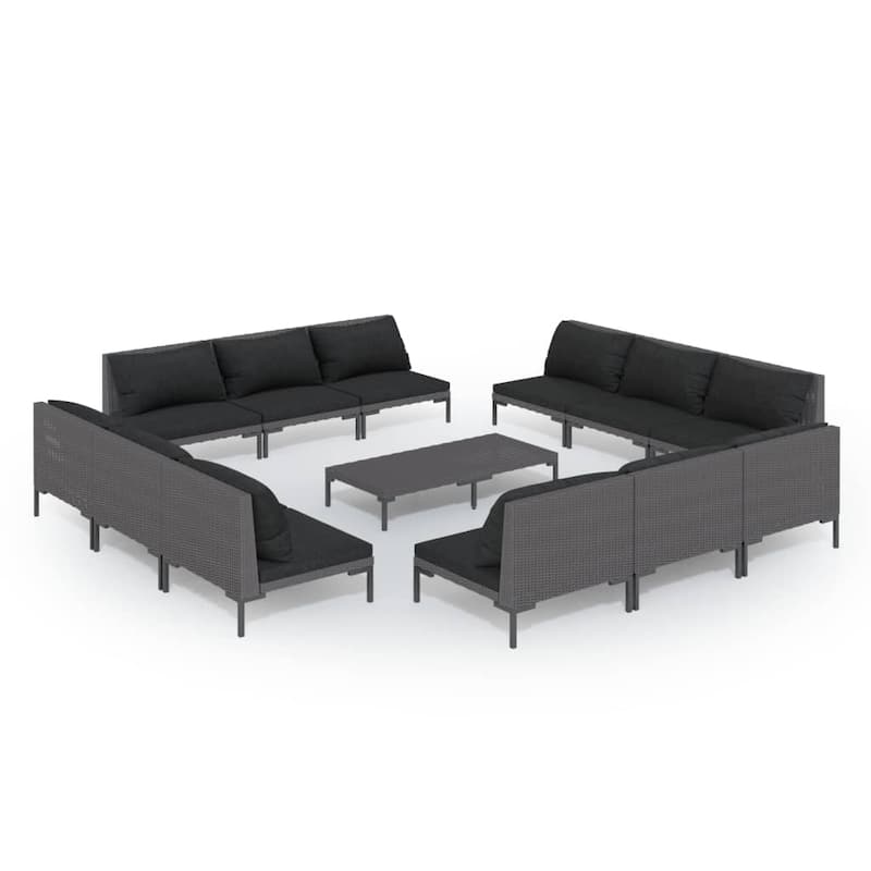 vidaXL Patio Lounge Set with Cushions Poly Rattan - 27.6" x 27.6" x 24"