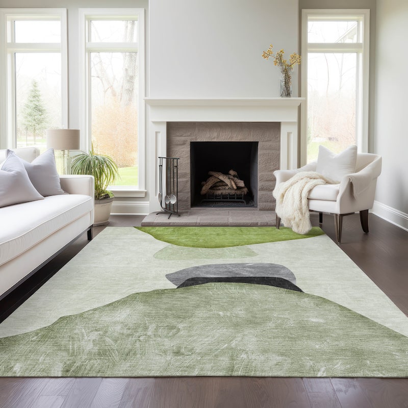 Machine Washable Indoor/ Outdoor Modern Abstract Chantille Rug