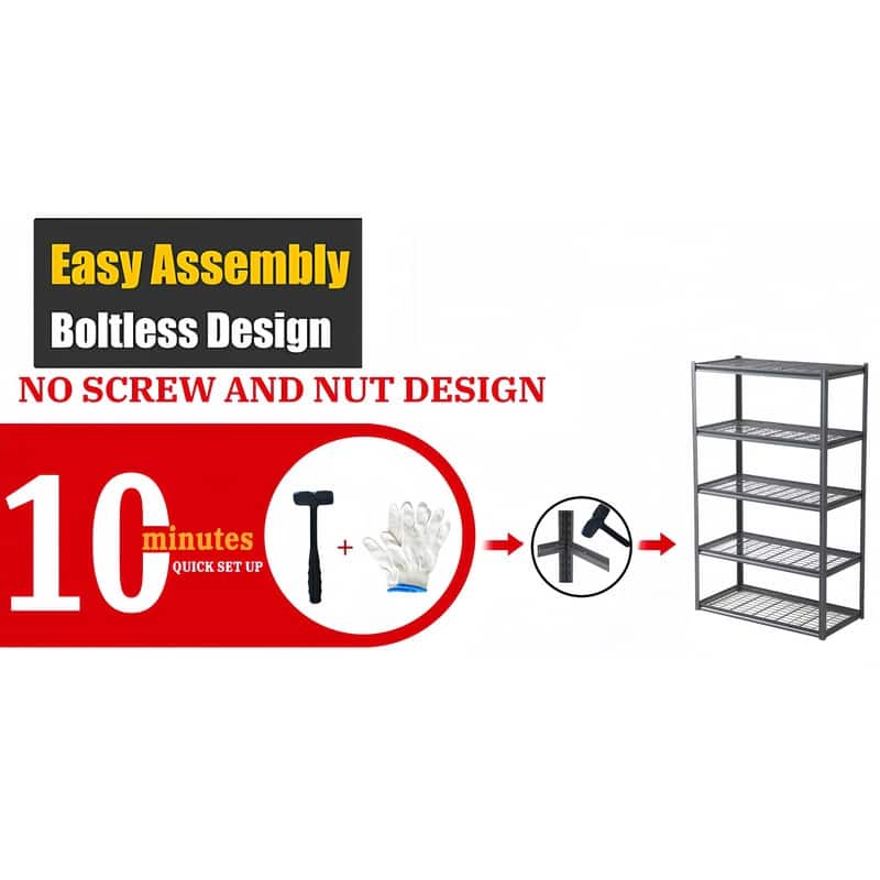 5/6-Tier Adjustable Heavy Duty Metal Storage Shelves, Black, 72/82"H