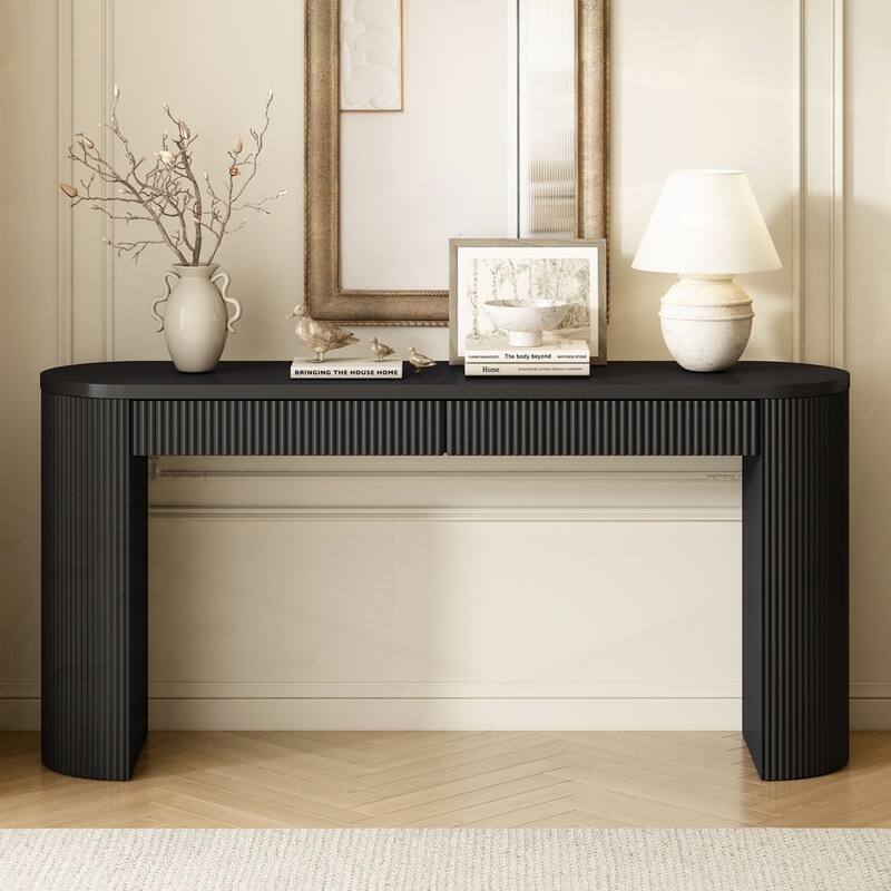 Sophisticated Console Table with Pine Veneer and Vertical Striped