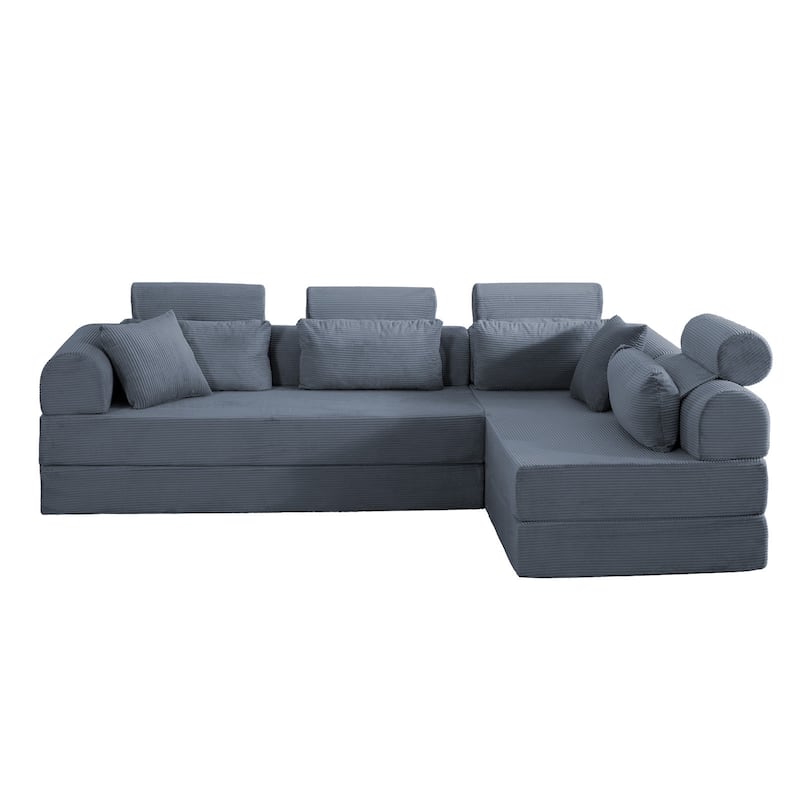L shape Modular Sectional Sofa, Compressed Sectional Sofa Corduroy Couch, Unfold into a bed, Comfy Compressed Sofa Couch