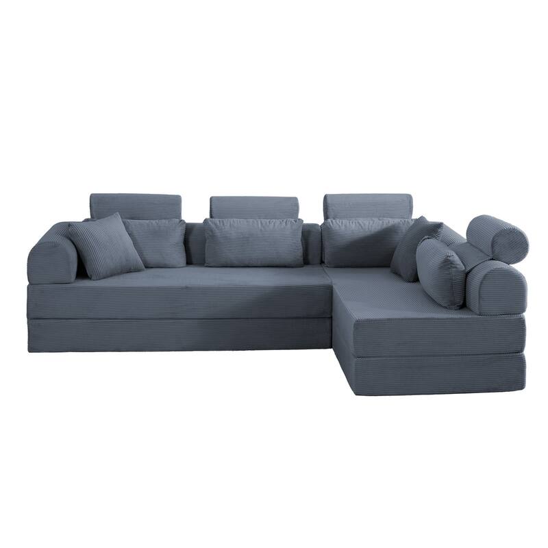 Oversized Convertible Sleeper Sofa Bed, L Shape Modular Sectional Cloud Sofa with Fixed-Shape Frame, Boneless Couch with Pillow
