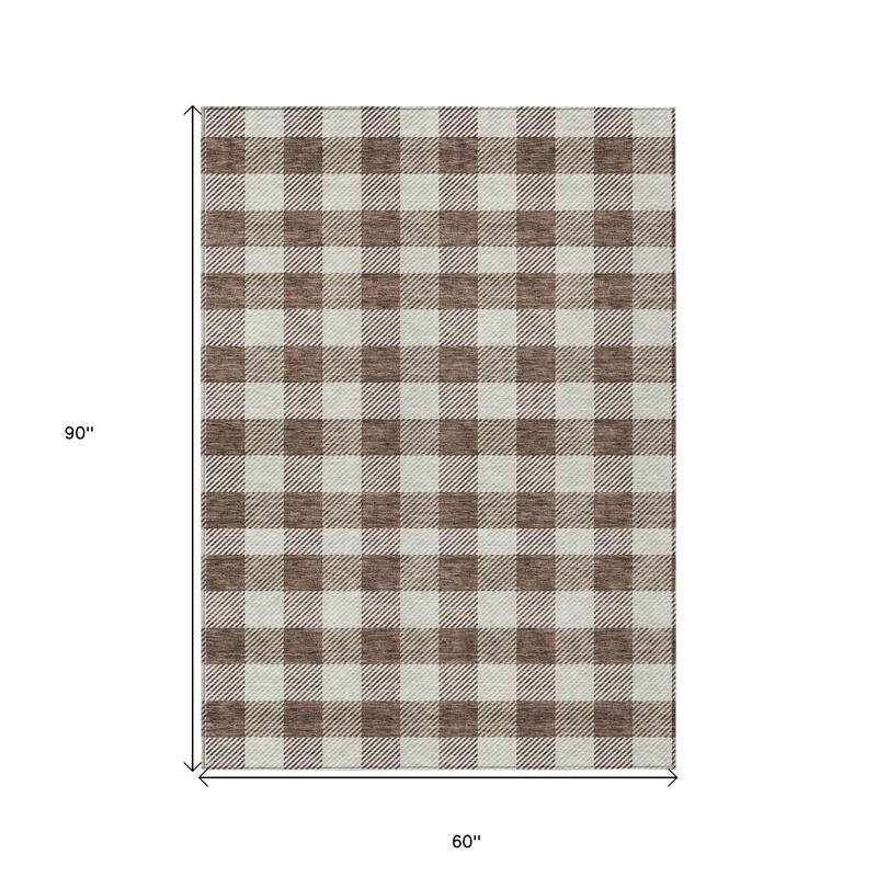 HomeRoots Plaid Transitional Rectangle Outdoor Rug