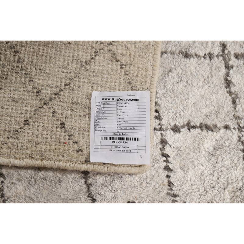 Thick Trellis Moroccan Indian Accent Rug Hand-Knotted Wool Carpet - 2'0"x 3'0"